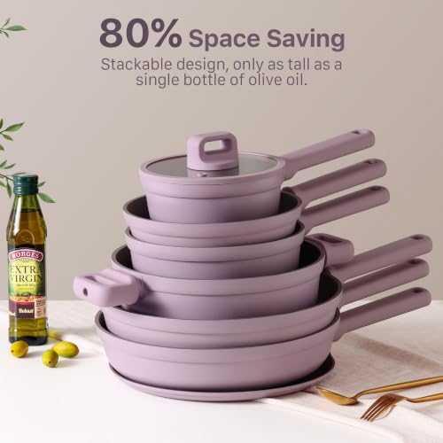 20Pcs Nonstick Pots and Pans Set (Lavender Purple / L)