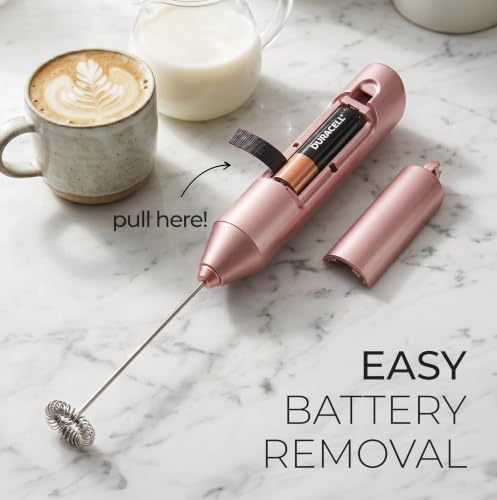 Powerful Milk Frother AA Batteries Included (Peach Rose Gold / Compact Frother + Batteries)