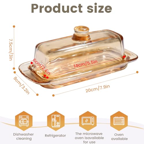 Small and Narrow Amber Butter Dish with Lid for Countertop (Amber-2 / Butter Dish)