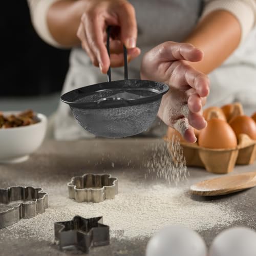 4 Quart Black Colander and 3 Metal Fine Mesh Strainer Set (4 Quart / Black)