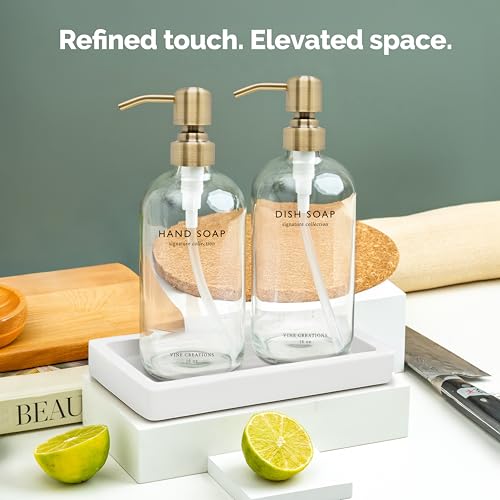 Glass Soap Dispenser Set (Clear Bottle / Brushed Brass Pump)