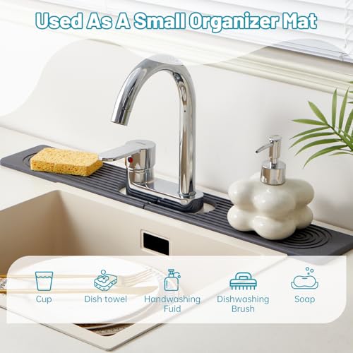 Stone Faucet Mat for Kitchen Sink Oval Hole Bathroom sink splash guard (Dark Gray)