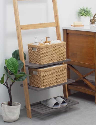 Wicker Storage Baskets for Shelves (Light Brown (Paper Rope) / 2x 13"L x 8¼"W x 7"H)