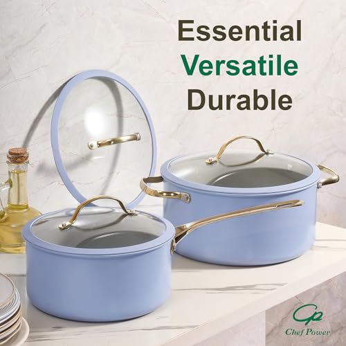 Ceramic Cookware Sets (Blue Gray / 15Pcs Set)