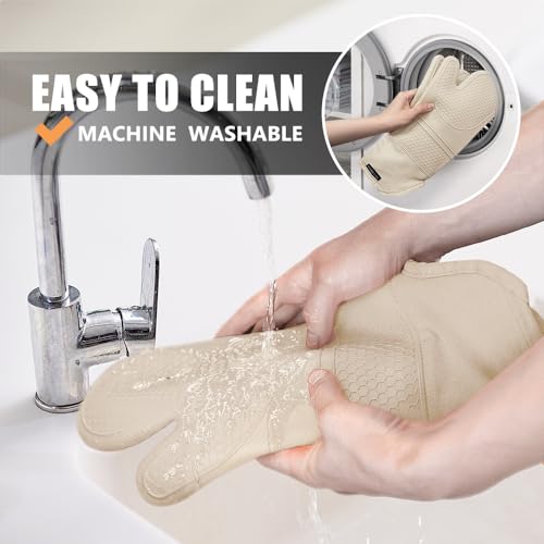 Silicone Oven Mitts and Pot Holders Sets (Beige)