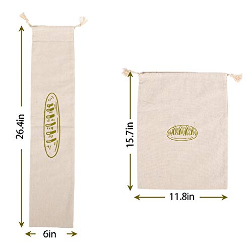 Natural Linen Bread Bags 2Pack 100% Flax Linen for Homemade Bread Reusable Food Storage Bags Reusable Bread Bags for Large Loaf Bakery & Baguette