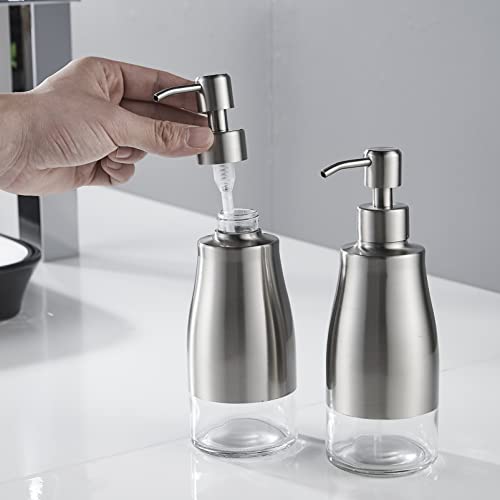 2 Pack Soap Dispenser with Coaster and Stickers (Brushed Nickel 2)