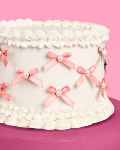 Mini Pink Bow + Pearl Cake Toppers