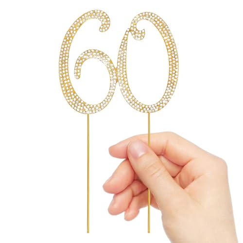 Gold 60th Birthday Cake Topper Rhinestones Cake Decorations for 60th Birthday Party (60th- Gold)