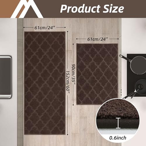 Soft Kitchen Rugs Set of 2 Non Slip 24"x35"+24"x60" (7.1666 Sq Ft)