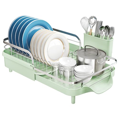 Expandable Dish Drying Rack for Kitchen Counter (Green)