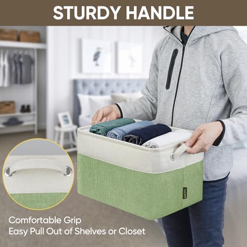2 Pack Fabric Closet Storage Bins for Shelves (Green / 2PCS/Large-15x11x9.5)
