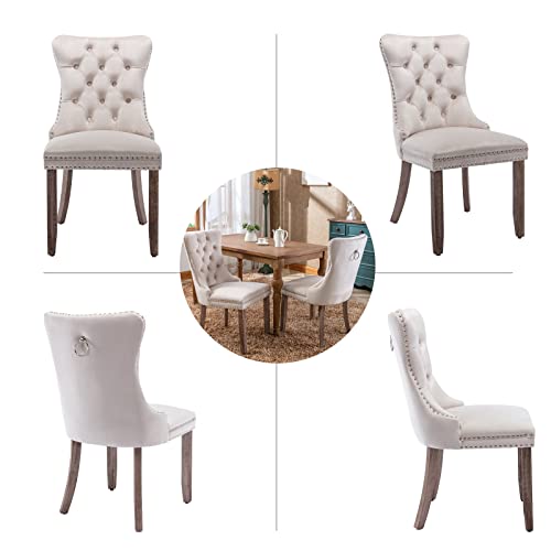 Beige Velvet Dining Chairs Set of 6 (Beige)