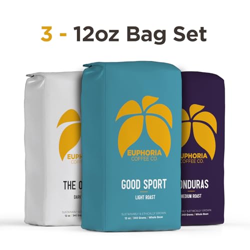 EUPHORIA COFFEE CO. Whole Bean Variety Pack with Good Sport Light Roast (12 Ounce (Pack of 3))