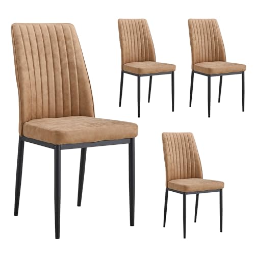 Modern Dining Chairs Set of 4 Kitchen Chairs Set Leathaire Fabric Chair with Metal Leg High Back Upholstered Chair for Dinner Room (B- Brown)