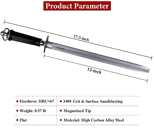 Sharpening Steel Knife Sharpener Rod Flat 12 IN Honing Steel for Knife