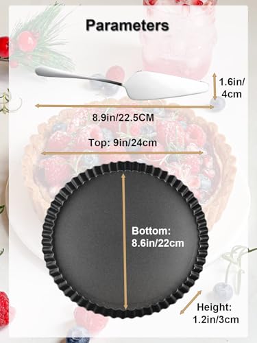 9 Inch Round Tart Pans with Pie Cake Server. Removable Bottom (9.5*1.2IN)