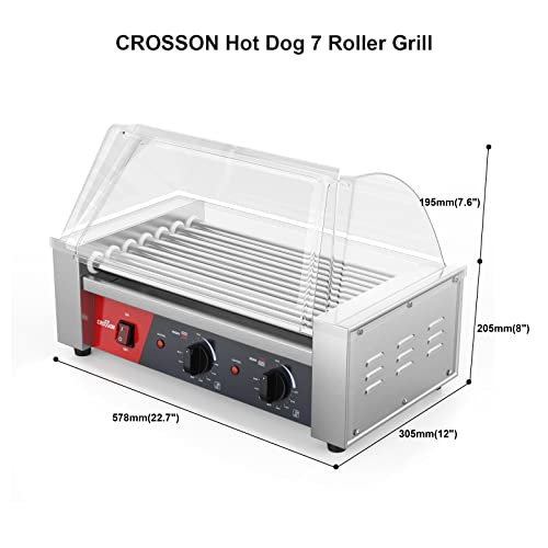 Hot Dog 7 Roller Grill Cooker Machine with Transparent Sneeze Guard