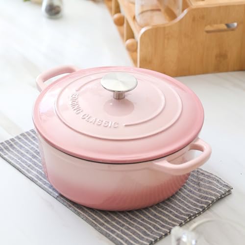 Enameled Cast Iron Covered 5.5 Quart Dutch Oven with Dual Handle (Pink / 5.5QT)