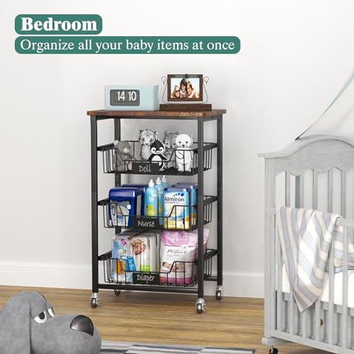 4 Tier Vegetable Fruit Basket Kitchen Storage Rolling Cart on Wheels with Pull (4 Tier / Black)