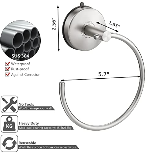 Suction Cup Hand Towel Ring Brushed Nickel Hand Towel Holder for Bathroom Wall SUS 304 Stainless Steel Kitchen Towel Hanger (Brushed Nickel - Style 2 / Style #04)