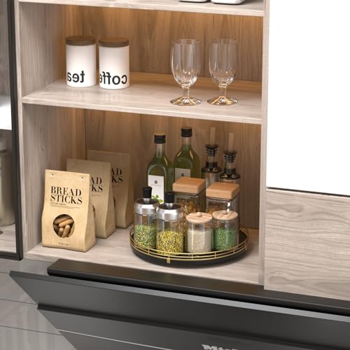 12 Inch Oak Lazy Susan Spice Organizer with Gold Metal Rail (Gold Black / 12)