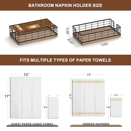 Guest Towel Holder Tray for Bathroom (Black/Acacia / 9.06 x 5.51 x 2.56 inches)