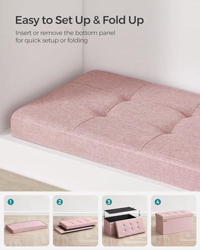 30 Inches Folding Storage Ottoman Bench (Jelly Pink / 15"D x 30"W x 15"H (without Flipping Lid))