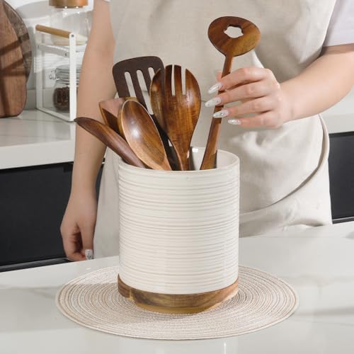 360° Rotating Extra Large Cooking Utensil Holder (White Ring / 7.6 Inch)