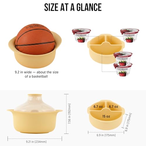 48oz Platinum Silicone 3 Compartmented Microwave Steamer Pot with Handle & Lid (48oz / Butter Yellow)