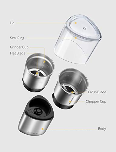 Electric Coffee Grinder Herb Blade Grinder Spices Grinder with 2 Removable Stainless Steel Bowls (2 BOWL)