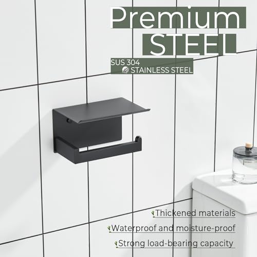 Black Toilet Paper Holders with Shelf Bathroom Toilet Paper Roll Holder SUS304 Stainless Steel Wall Mounted