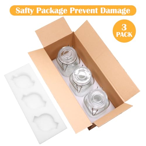 78oz Glass Storage Jars with Airtight Lids Set of 3 (78oz*3-square)