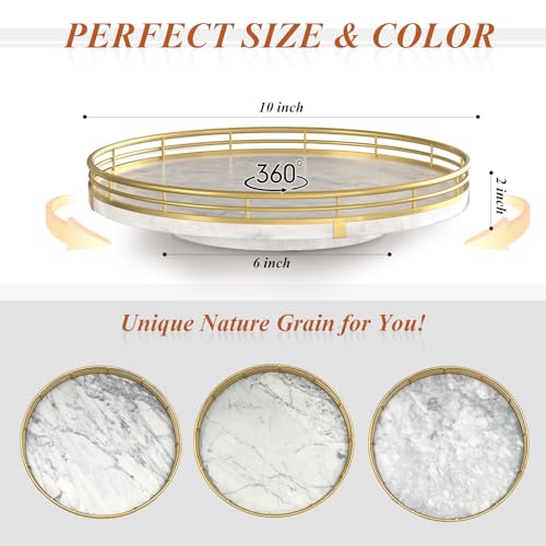 10 Inch White Marble Lazy Susan with Gold Frame (White & Gold / 10 inches)
