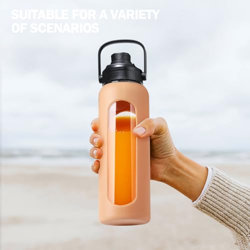 24oz Glass Water Bottle with Straw and 2 Lids (Amber / 24 Ounces)