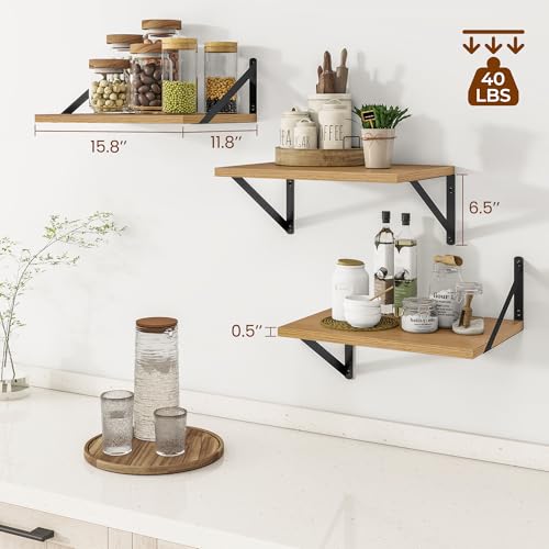 16W x 12D Deep Floating Shelves Set of 3 Oak (Oak With Black Metal Bracket / 16wx12dx5.8h)
