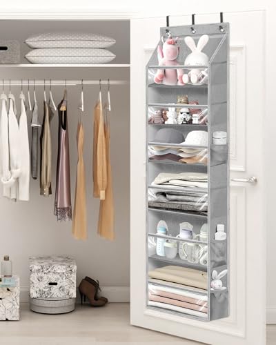 Over Door Organizer Hanging Shelves Large Clear Deep Pockets (Grey / 6-Shelves 62.2"H)