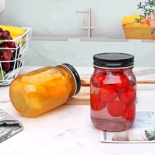 16oz Glass Jars 15 Pack With Lids (16oz - Colorful Lid)