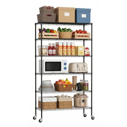 6 Tier Wire Storage Shelves with PP Shim (Black / 45×18×82 with PP Shim)