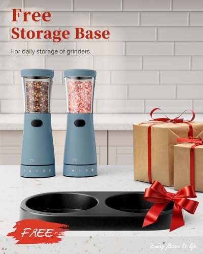 Electric Salt and Pepper Grinder Set with Storage Base (Blue)