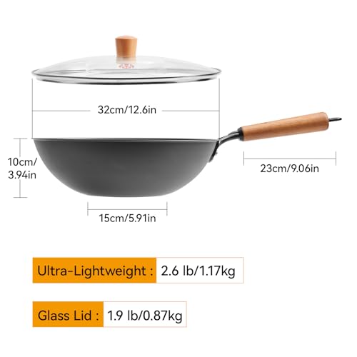 Carbon Steel Wok Pan (12.6 Inch Flat Bottom)