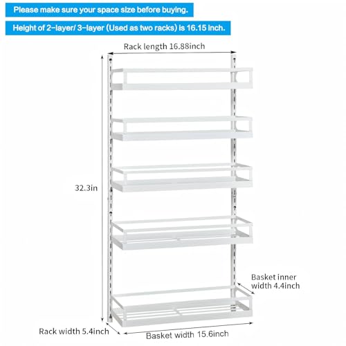 Wall Mount Spice Rack Organizer 5 Tier Height