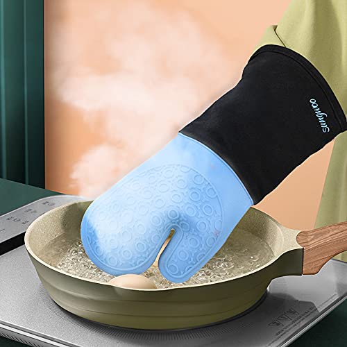 Silicone Oven Mitts (Sky Blue & Black / 14.6in Oven Mitts)