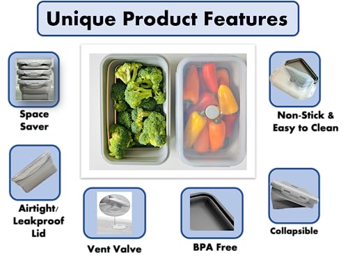 Cocina Vida Collapsible Silicone Food Storage Containers with Airtight Lids (4 Count)