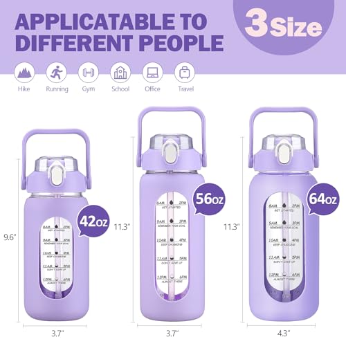 42oz Glass Water Bottles with Straw (Purple / 42 Ounces)
