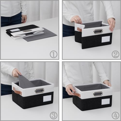 Foldable Storage Bins with Handles [3 (Black & Cream / Medium(3-Pack))