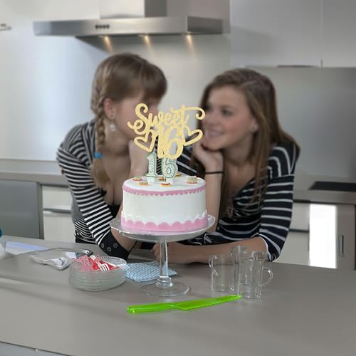 1Pc Sweet Teenager 16 Cake Topper Glitter 16th Birthday Cake Pick for Cheers to 16 Years Old 16th Birthday Party Cake Decorations Supplies Gold (Gold 1pc-teenager)
