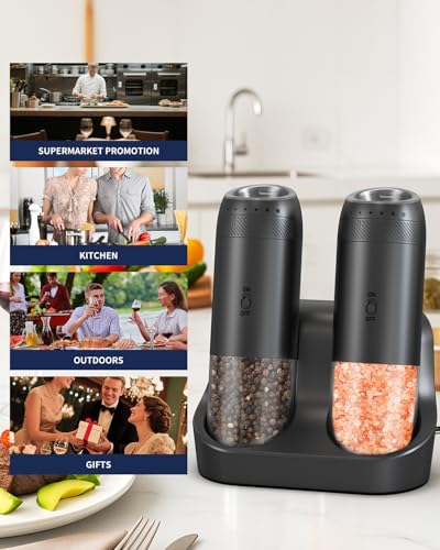 Rechargeable Salt and Pepper Grinder Set (Classic Black)