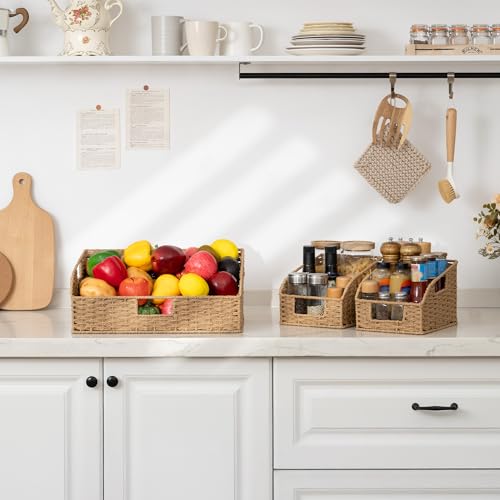 Paper Rope Shelf Baskets (Light Brown(Paper Rope) / 17"L x 11"W x 7½"H + 2x 7½"L x 9½"W x 6¾"H)