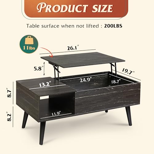 Lift Top Coffee Table with Hidden Storage (Aged Charcoal / 39")
